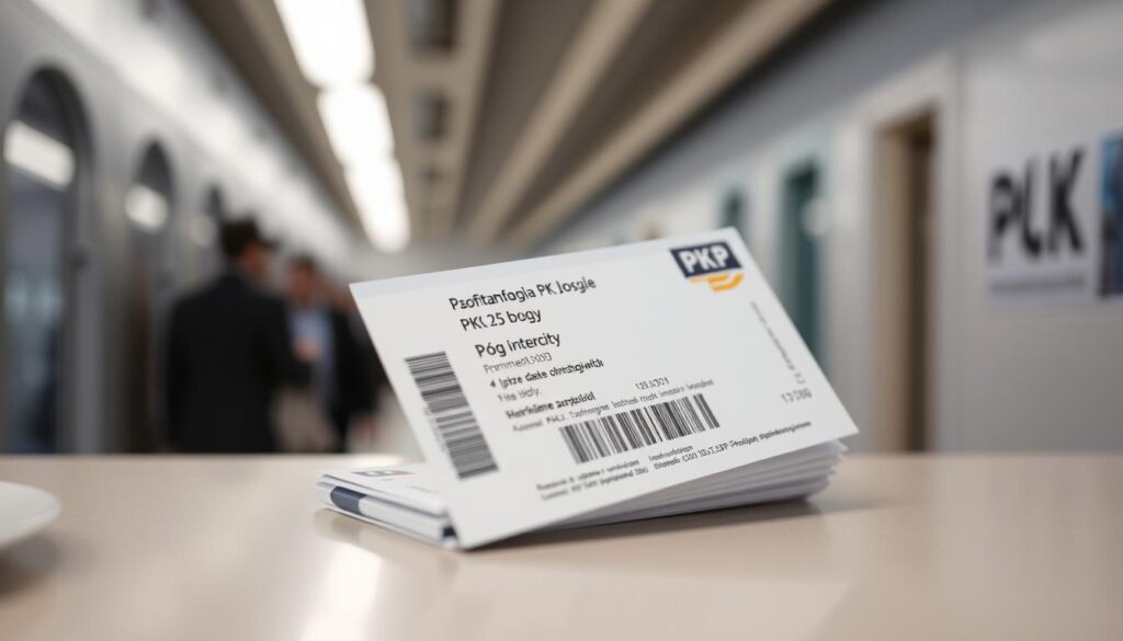 A neatly folded train ticket for a dog, sitting on a clean, well-lit counter or table. The ticket is in Polish, with the PKP (Polskie Koleje Państwowe) logo prominently displayed. The background is slightly blurred, suggesting a modern, minimalist train station or travel office setting. The lighting is soft and diffused, highlighting the details of the ticket and creating a sense of calm and professionalism. The overall mood is one of efficiency and attention to detail, reflecting the subject matter of the article's section on PKP Intercity's rules and pricing for transporting pets. A neatly folded train ticket for a dog, sitting on a clean, well-lit counter or table. The ticket is in Polish, with the PKP (Polskie Koleje Państwowe) logo prominently displayed. The background is slightly blurred, suggesting a modern, minimalist train station or travel office setting. The lighting is soft and diffused, highlighting the details of the ticket and creating a sense of calm and professionalism. The overall mood is one of efficiency and attention to detail, reflecting the subject matter of the article's section on PKP Intercity's rules and pricing for transporting pets.