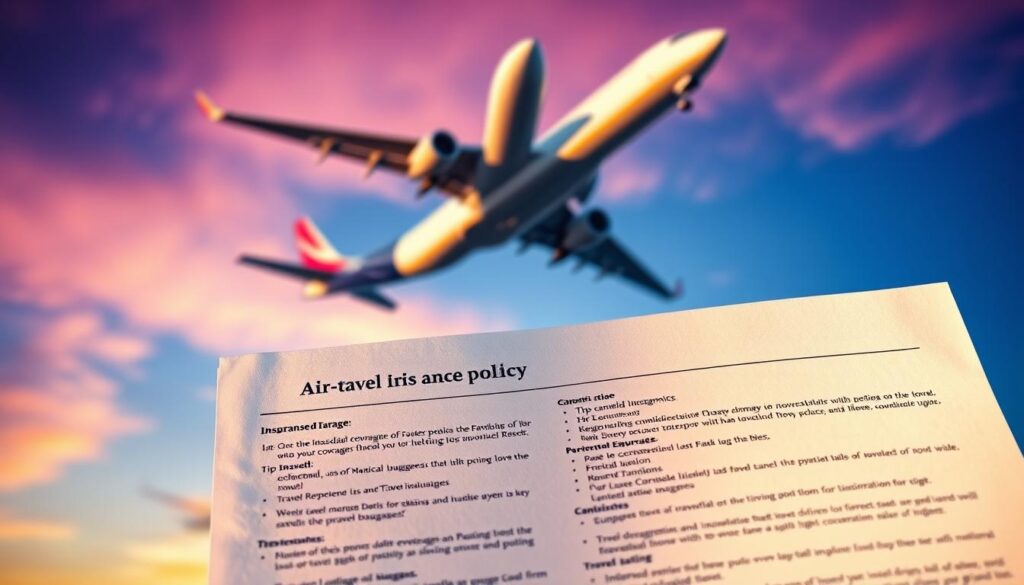 A sleek aircraft soaring against a vibrant sky, its wings outstretched in a graceful arc. In the foreground, a detailed close-up of a travel insurance policy, its pages open to reveal the comprehensive coverage for air travel – trip cancellation, medical emergencies, lost or delayed baggage, and more. The lighting is warm and inviting, casting a subtle glow on the documents, conveying a sense of security and peace of mind for the discerning traveler. The composition seamlessly blends the technological marvels of modern aviation with the practical safeguards of a well-designed insurance plan, creating a visually striking and informative representation of the topic at hand. A sleek aircraft soaring against a vibrant sky, its wings outstretched in a graceful arc. In the foreground, a detailed close-up of a travel insurance policy, its pages open to reveal the comprehensive coverage for air travel – trip cancellation, medical emergencies, lost or delayed baggage, and more. The lighting is warm and inviting, casting a subtle glow on the documents, conveying a sense of security and peace of mind for the discerning traveler. The composition seamlessly blends the technological marvels of modern aviation with the practical safeguards of a well-designed insurance plan, creating a visually striking and informative representation of the topic at hand.