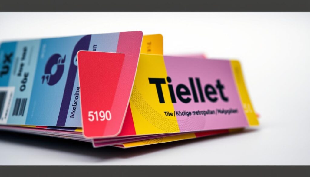 A vibrant close-up of a stack of metropolitan tickets in Krakow, Poland. The tickets are displayed against a crisp, clean background, highlighting their distinct colors and designs. The lighting is soft and diffused, creating a sense of depth and dimensionality. The camera angle is slightly elevated, allowing the viewer to appreciate the intricate details and textures of the tickets. The overall mood is one of professionalism and modernity, reflecting the efficient public transportation system of the city.